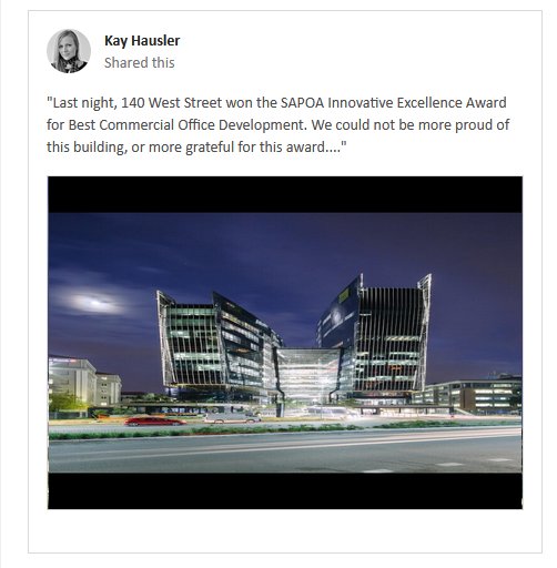 140 West Street wins SAPOA Innovative Award for Best Commercial Development